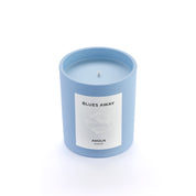 Signature blue candle in the same sky blue ceramic jar, inspired by Scandinavian skies, in the scent Blues Away - a blend of lime, ginger, moss & cashmere from Amoln, makers of Sweden's royal candles.
