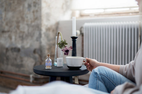Coloured matches in a stylish glass bottle from Eldstickan for a great interior design idea