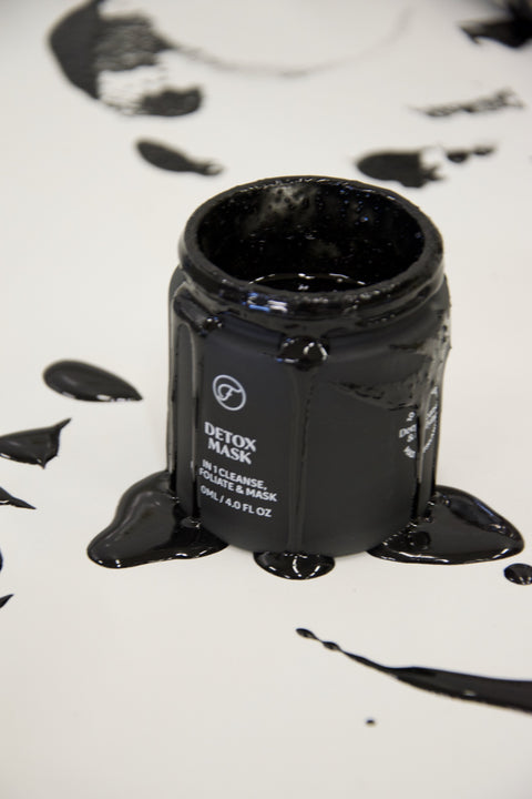 Black charcoal face mask from Flow Cosmetics is an organic home treatment to cleanse, exfoliate and detox the skin