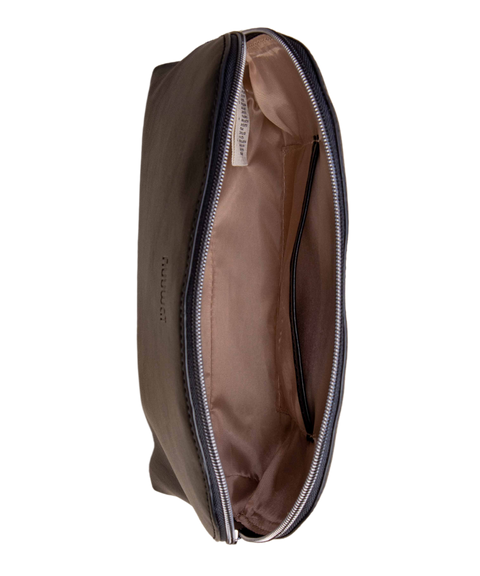 Black vegan leather luxury make up with recycled PET liner & roomy interior and inner pocket, for ethical and sustainable solutions with style, made in EU by Nuuwai.