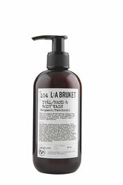 All natural, organic and vegan liquid soap for hand & body in a stylish brown pump bottle from Sweden's West Coast by the best selling L:A Bruket