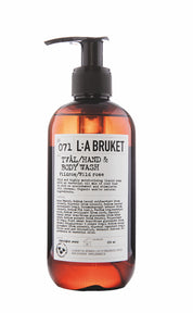 All natural, organic and vegan liquid soap for hand & body in a stylish brown pump bottle from Sweden's West Coast by the best selling L:A Bruket