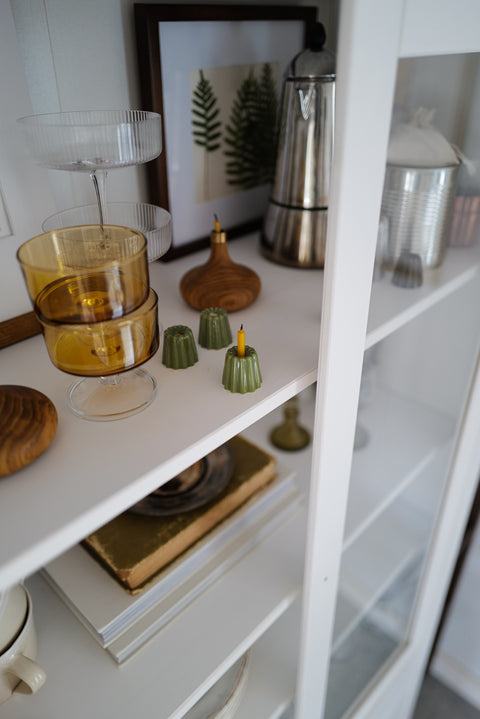 Simple and elegant, stylish green ceramic candle holders for thin beeswax taper candles form Ovo Things