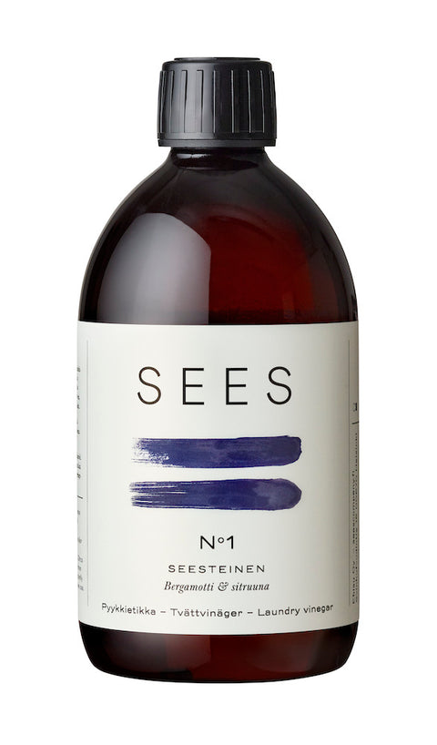 Sustainable and biodegradeable laundry vinegar for pure, effective washing, in a brown recycleable bottle from Finland's natural lifestyle company SEES