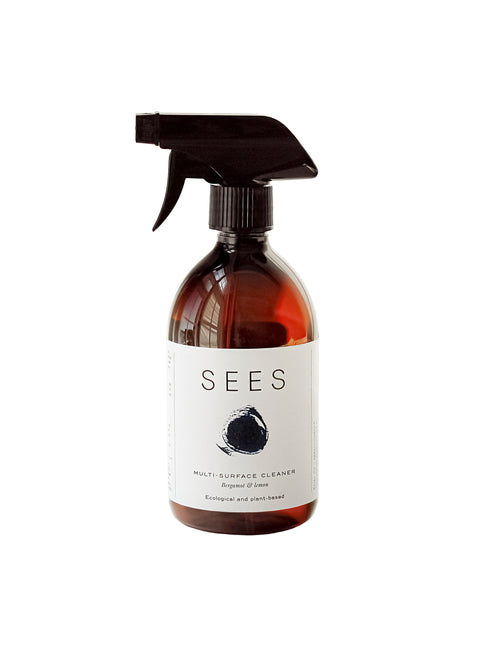 Sustainable and biodegradeable multi surface cleaner in a brown spray bottle, for the natural home, from Finland's natural beauty company SEES