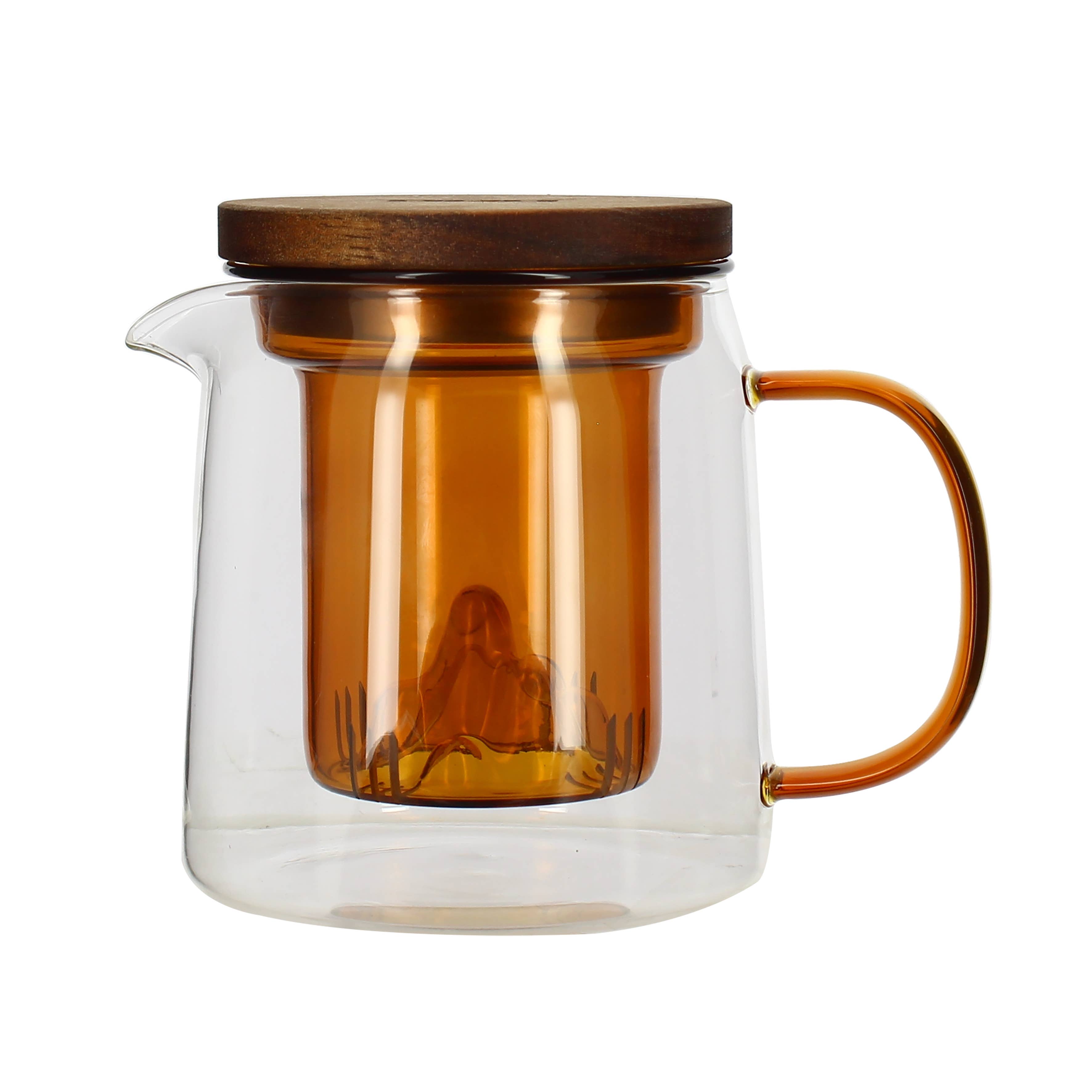 Glass teapot with amber infuser and handle