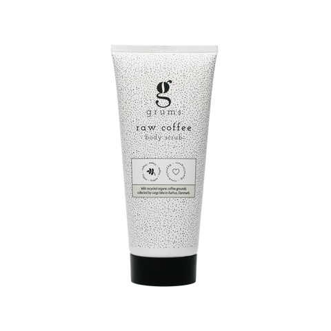 Grums raw coffee body scrub to improve skin tone, texture and circulation.