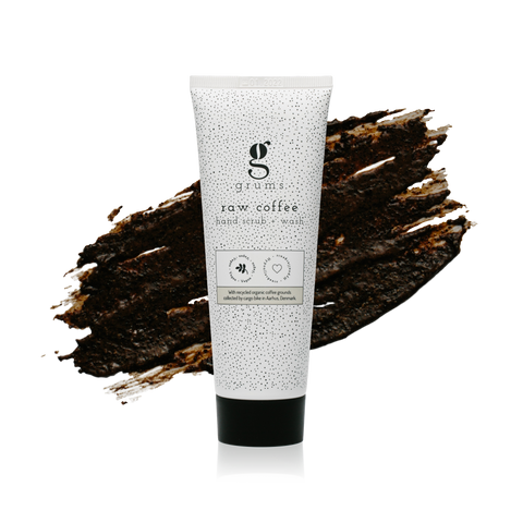 Grums 3 coffee scrubs, mask & hand wash in a gift box for a lovely beauty gift item to improve skin tone, texture and circulation.