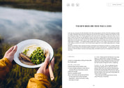 Hardcover book celebrating the lifestyle of eating and living out in nature, from camping , hiking to family picnics with beautiful photography of Finnish life in Food in the Woods by Cozy Publishing.