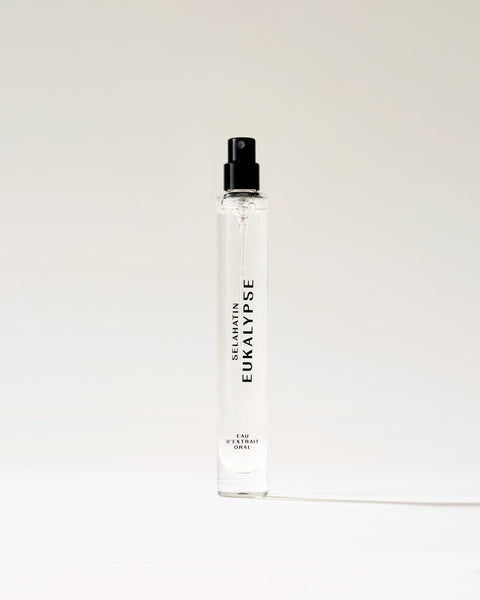 Eukalypse from Selahatin, vegan, natural luxury mouth spray in stylish glass bottle & white gift packaging . Gift giving for someone who has everything & the design conscious pocket