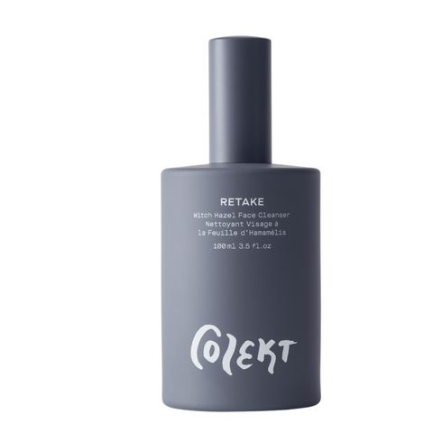 RETAKE witch hazel face cleanser natural & vegan skincare in stylish & unisex all grey bottle with white graphic from Colekt Stockholm