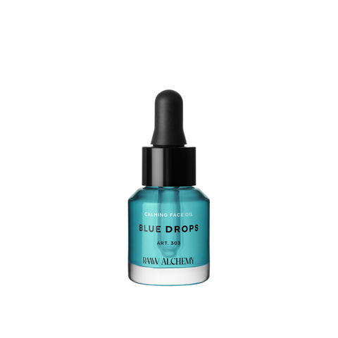 Blue drops, a calming blue facial serum in smaller sized dropper bottle, containing blue tansy from Raaw Alchemy