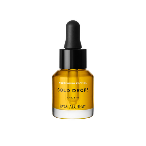 Gold drops are antioxidant rich facial oil and serum, in smaller sized dropper bottle which is ideal for trave and best  for anti ageing and hydration from Raaw Alchemy