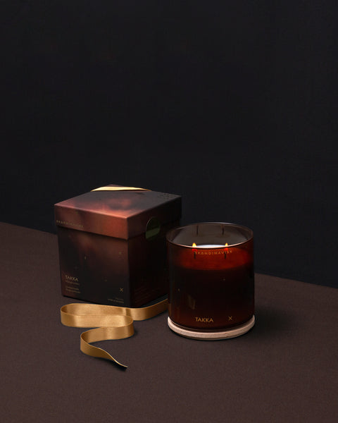 2 wick organic vegan candle in ombre brown glass from skandinavisk with the scent of firewood.