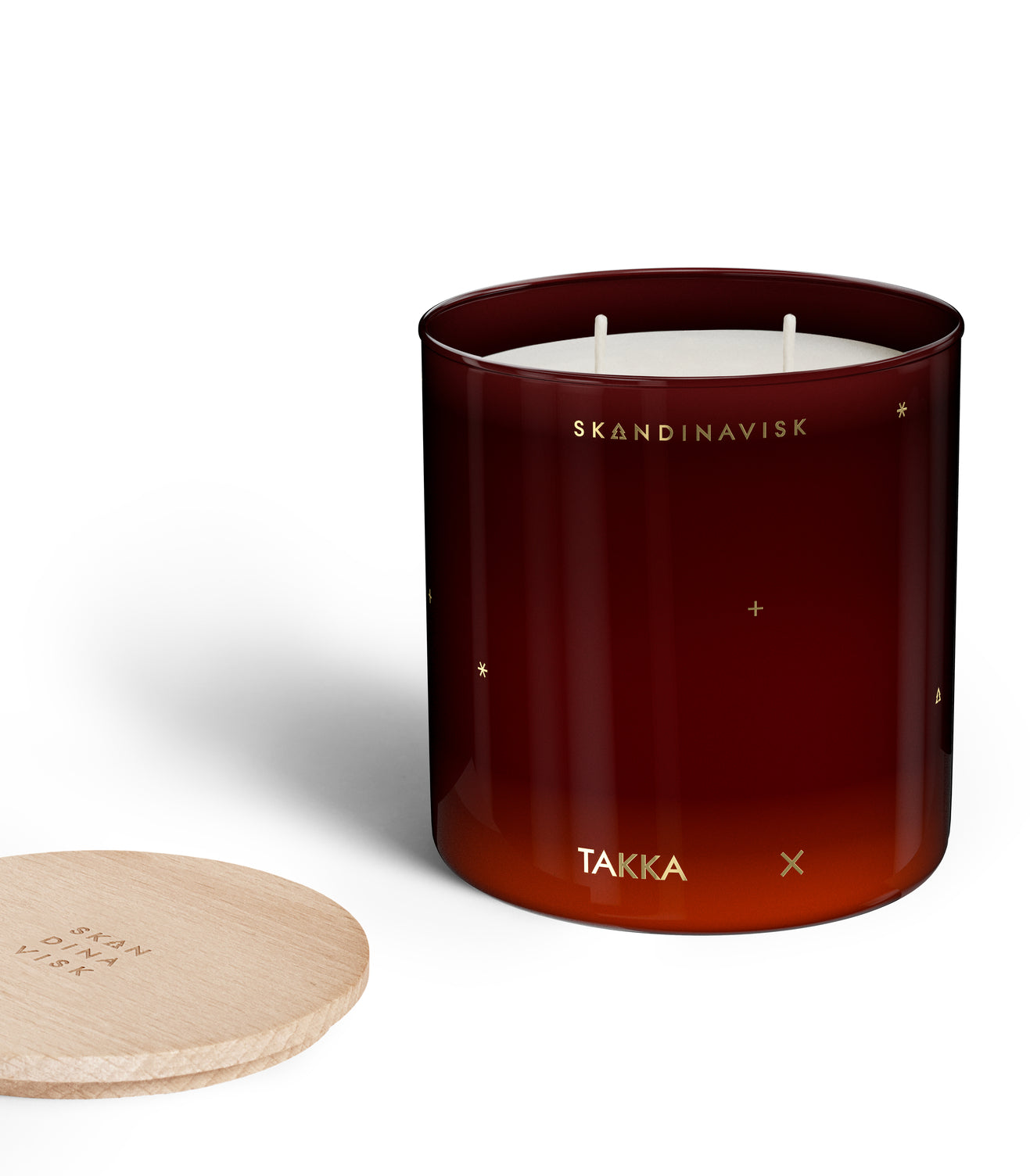 2 wick organic vegan candle in ombre brown glass from skandinavisk with the scent of firewood.