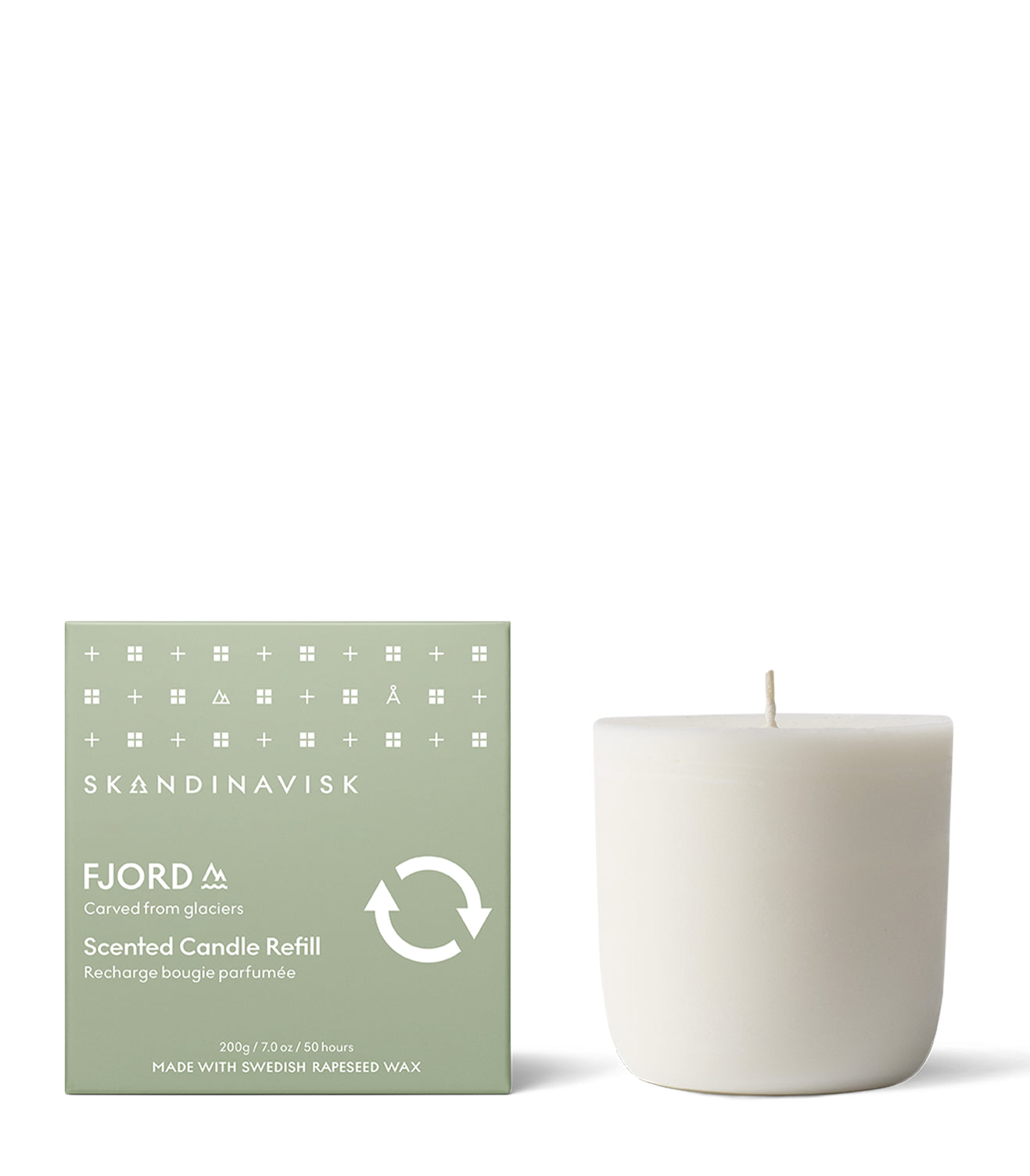 Sustainable and budget price option to refill your FJORD candle glass, organic & vegan orchard scented candle for Nordic home style from Skandinavisk