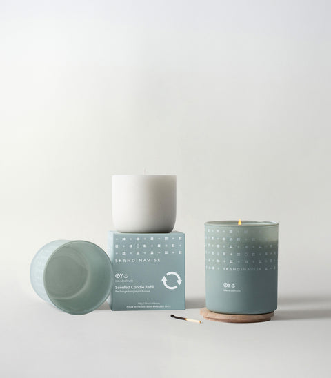 Sustainable and budget price option to refill your ØY candle glass, organic & vegan fresh scented candle for Nordic home style from Skandinavisk