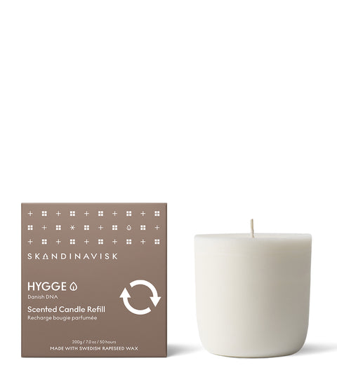 Sustainable and budget price option to refill your HYGGE candle glass, organic & vegan cosy autumn scented candle for Nordic home style from Skandinavisk