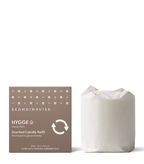 Sustainable and budget price option to refill your HYGGE candle glass, organic & vegan cosy autumn scented candle for Nordic home style from Skandinavisk