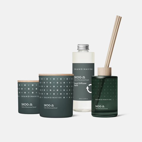 Sustainable & price conscious refill for SKOG scent diffuser of organic vegan room fragrance with 8 sticks in plastic bottle for the best in Nordic home style from Skandinavisk