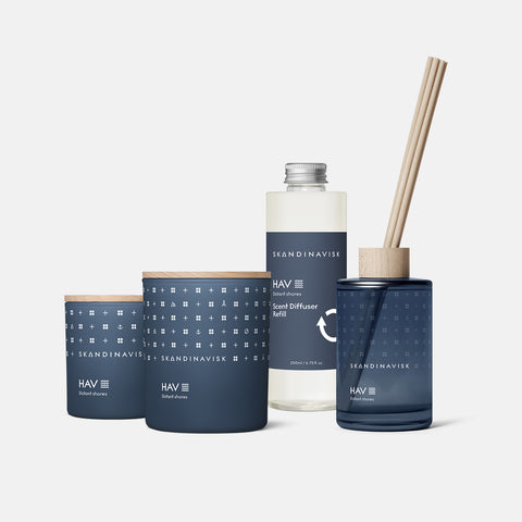 Sustainable & price conscious refill for HAV scent diffuser of organic vegan room fragrance with 8 sticks in plastic bottle for the best in Nordic home style from Skandinavisk