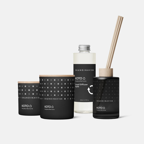 Sustainable & price conscious refill for KOTO scent diffuser of organic vegan room fragrance with 8 sticks in plastic bottle for the best in Nordic home style from Skandinavisk