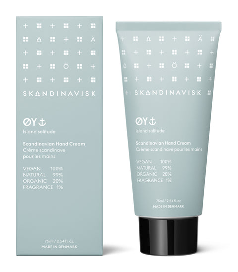 ØY; a gentle scent of water and quiet nature, from Skandinavisk, organic, natural & vegan hand cream in tubes of sugarcane plastic for best sustainability values with gentle fragrances that reflect the nature and landscape of Scandinavia.