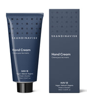 HAV, scents of the sea breeze, from Skandinavisk, organic, natural & vegan hand cream in tubes of post consumer metal waste for best sustainability values, reflecting the nature and landscape of Scandinavia.