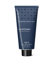 HAV, scents of the sea breeze, from Skandinavisk, organic, natural & vegan hand cream in tubes of post consumer metal waste for best sustainability values, reflecting the nature and landscape of Scandinavia.