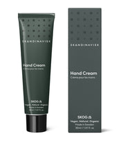 SKOG; scents of the forests, from Skandinavisk, organic, natural & vegan 30ml hand cream in tubes of post consumer waste metal for best sustainability values.