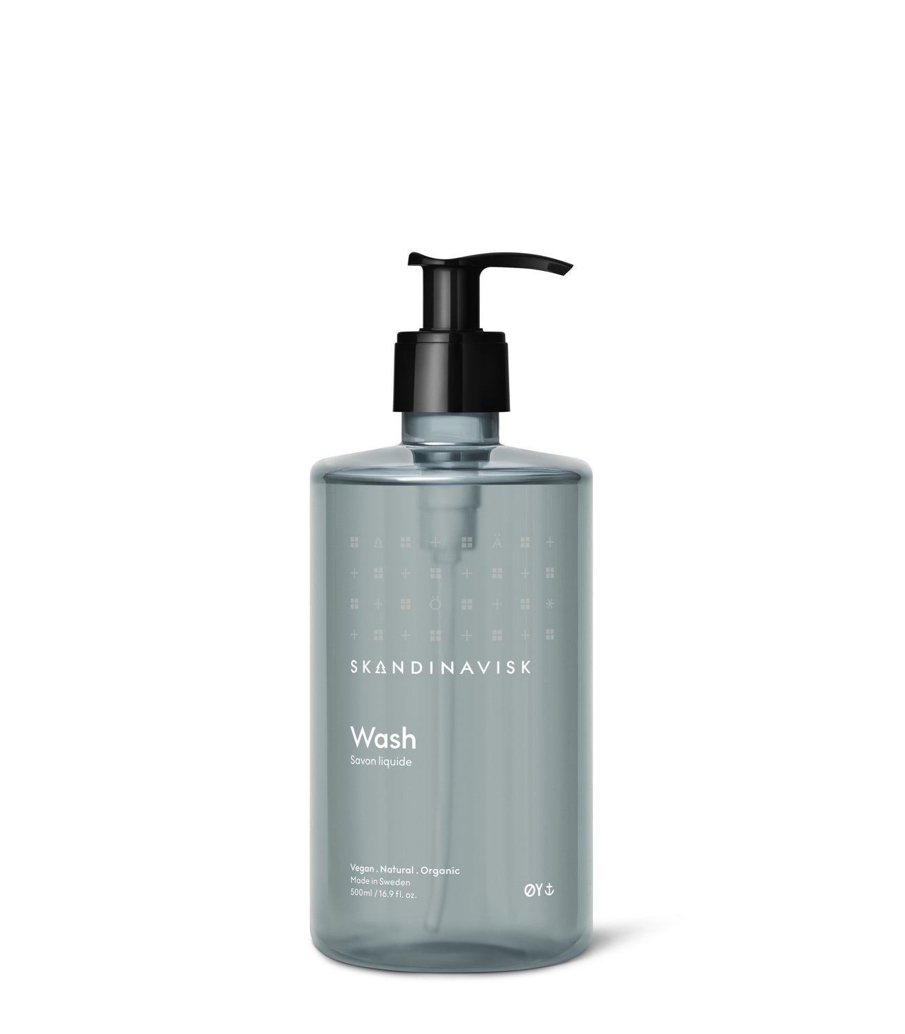 Sustainable, organic &amp; vegan liquid soap and hand wash ØY, from Skandinavisk in new clear pale blue pump bottle