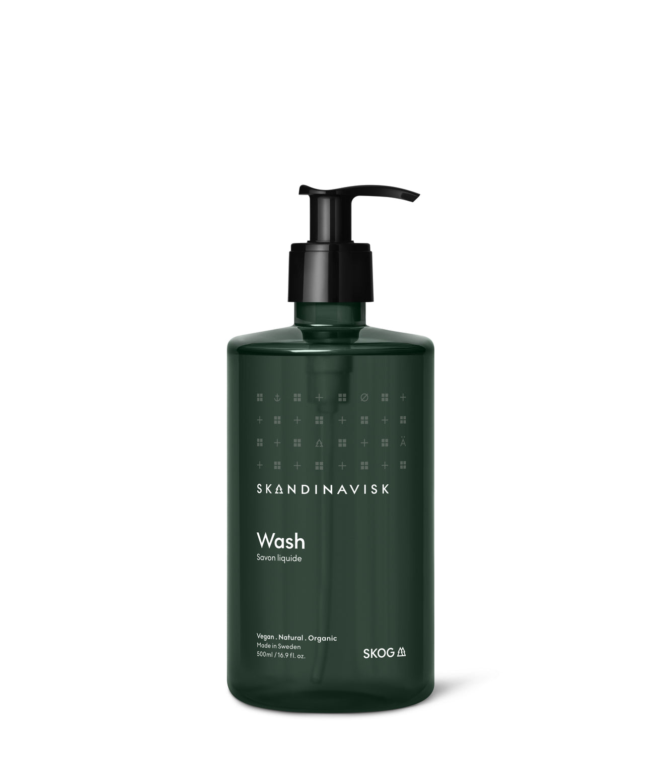 Sustainable, organic & vegan liquid soap and hand wash SKOG, from Skandinavisk in refillable bioplastic pump bottle 500ml