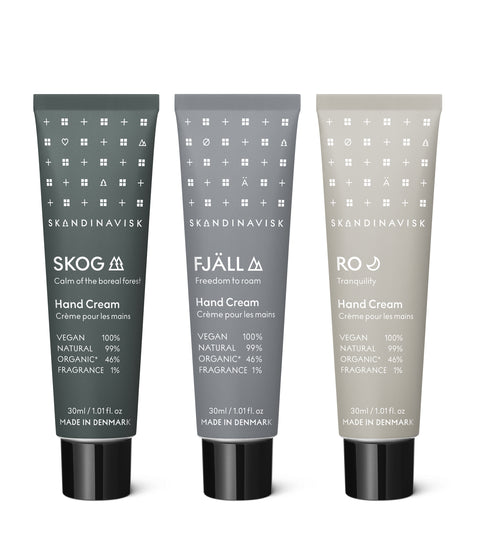 Giftset of 3 organic, natural & vegan hand creams by Skandinavisk which reflect the nature and landscapes of Scandinavia .
