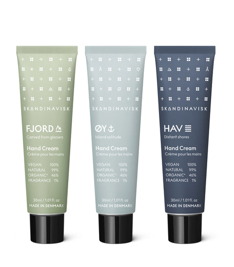 Giftset of 3 organic, natural & vegan hand creams by Skandinavisk which reflect the nature and landscapes of Scandinavia .