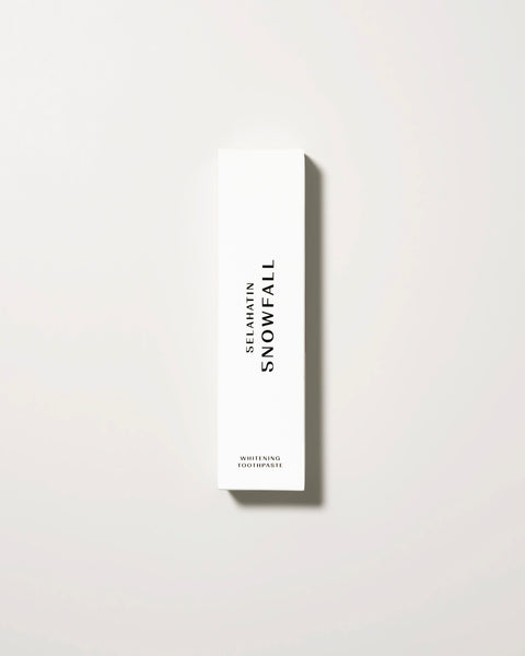 Snowfall from Selahatin, vegan, natural luxury toothpaste in stylish white packaging . Gift giving for someone who has everything