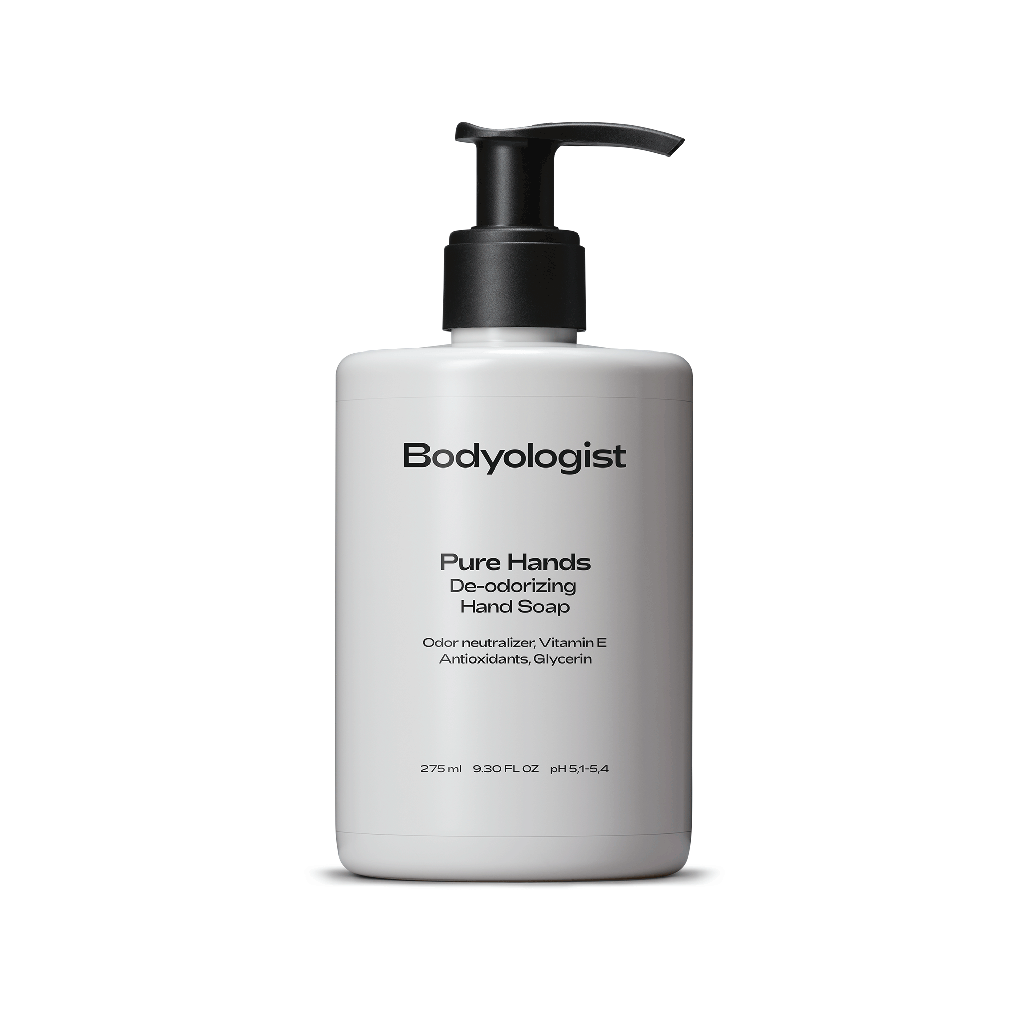 Bodyologist deodorizing hand soap in a soft grey pump bottle is vitamin rich skincare for the hands, eliminating bad smells whilst caring for the skin