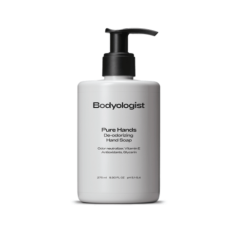 Bodyologist deodorizing hand soap in a soft grey pump bottle is vitamin rich skincare for the hands, eliminating bad smells whilst caring for the skin