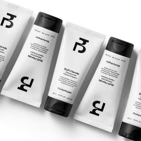Bodyologist hand cream in a soft grey tube with its distinctive black B logo is vitamin rich skincare for the hands,