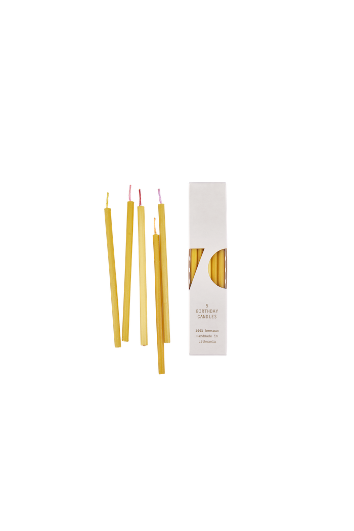 Simple and elegant, stylish hand poured short thin beeswax taper candles with coloured wicks from Ovo Things