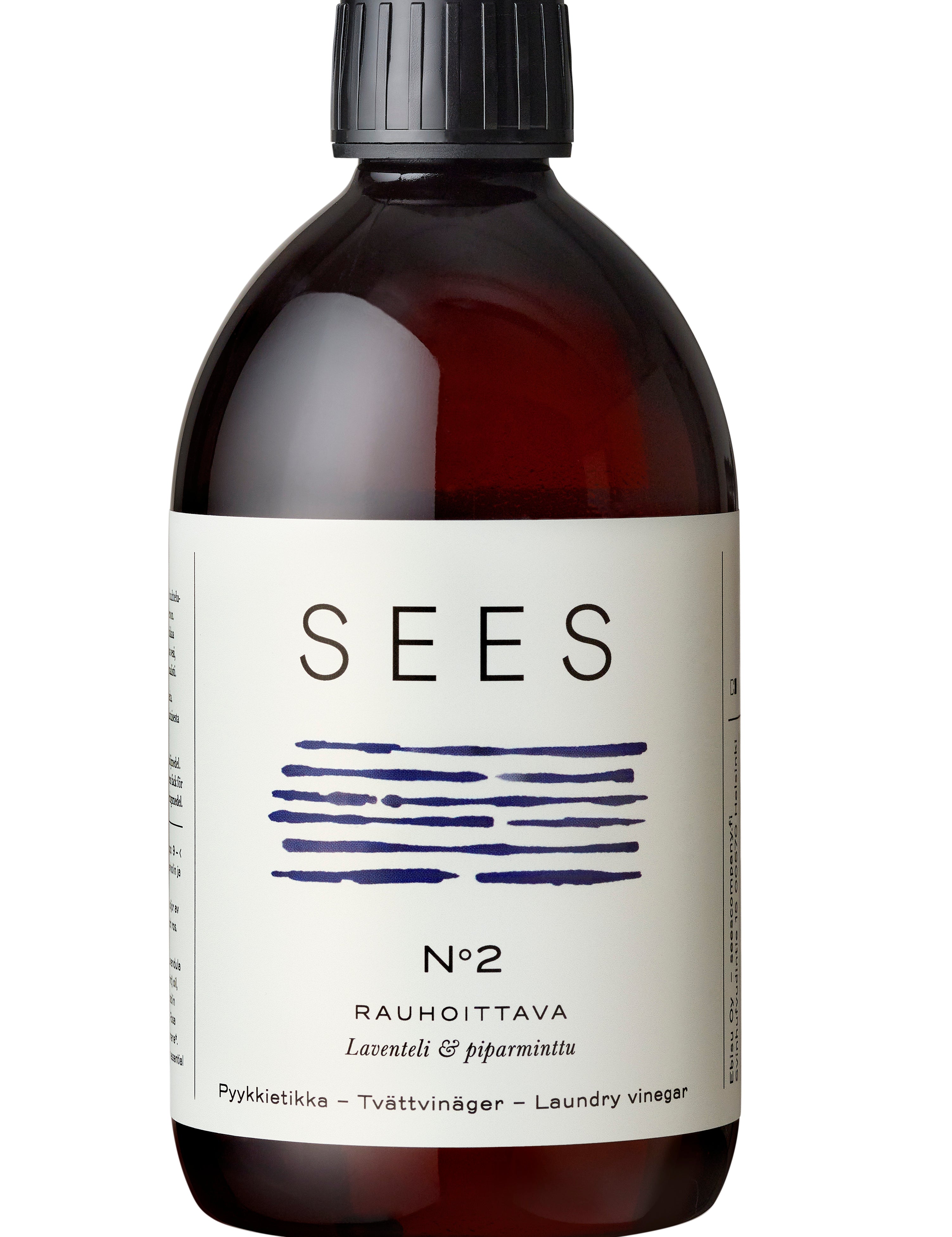 Sustainable and biodegradeable laundry vinegar for softened, effective naturally-scented laundry, in brown recyclable bottle from Finland's natural lifestyle company SEES