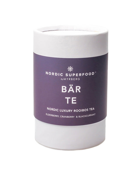 From Nordic Superfoods, get their stylish white gift tube of a tea blend with 100% all natural, organic superfoods from the Nordic nature - elderberry, cranberry and Blackcurrant with healthy rooibos tea.