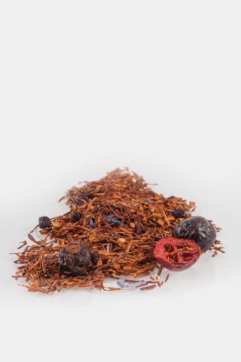 Nordic Superfoods Tea blend with 100% all natural, organic superfoods from the Nordic nature - elderberry, cranberry and Blackcurrant with healthy rooibos tea.