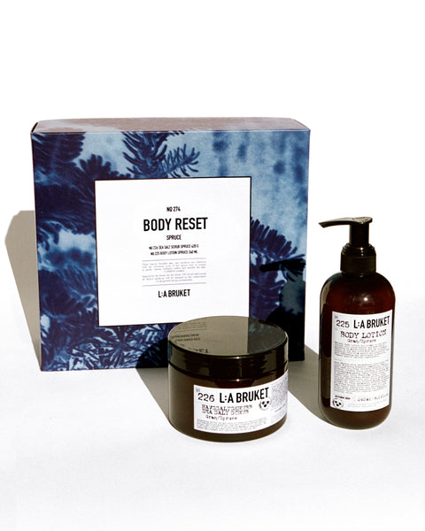 Gift set of all natural, organic and vegan body care with salt scrub & body lotion from the best of Sweden's coastal beauty brand, L:A Bruket