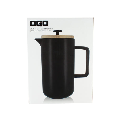 Stylish black ceramic French press with natural wooden lid, for simple coffee brewing. Easy to clean and looks great on the table, making an ideal gift for the coffee lover, from Ogo Living