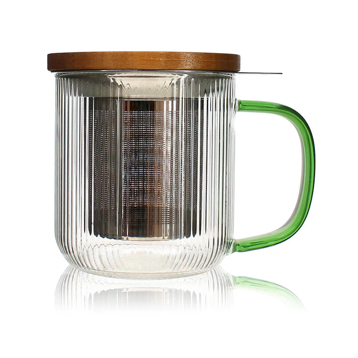 Teinfusionsmagasin i glas: bärnstensfärgat handtag
