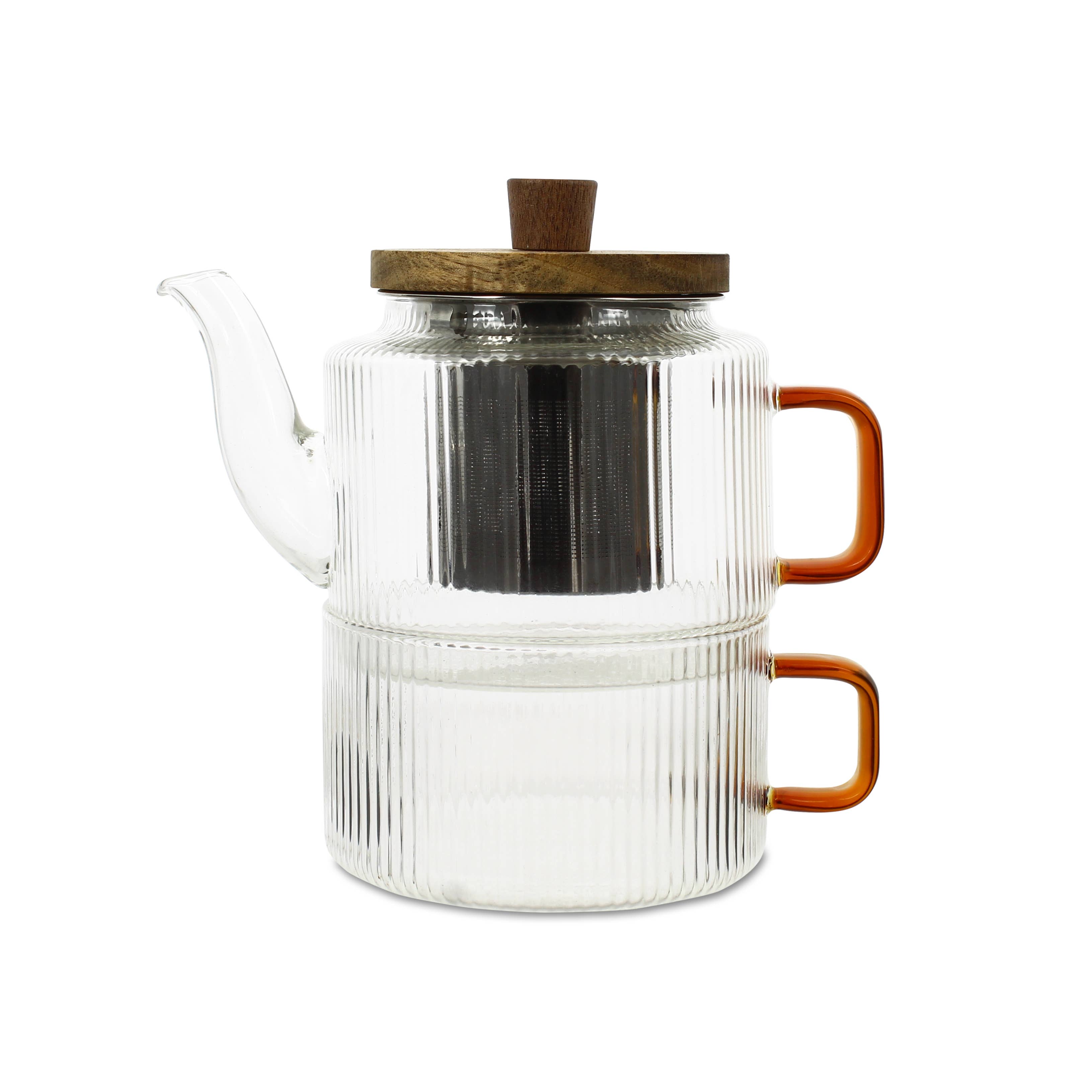 Glass teapot with glass cup