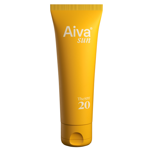 Aiva  Organics yellow tube of natural suncream SPF20  with carefully blended organic Nordic plant extracts (8528932012337)