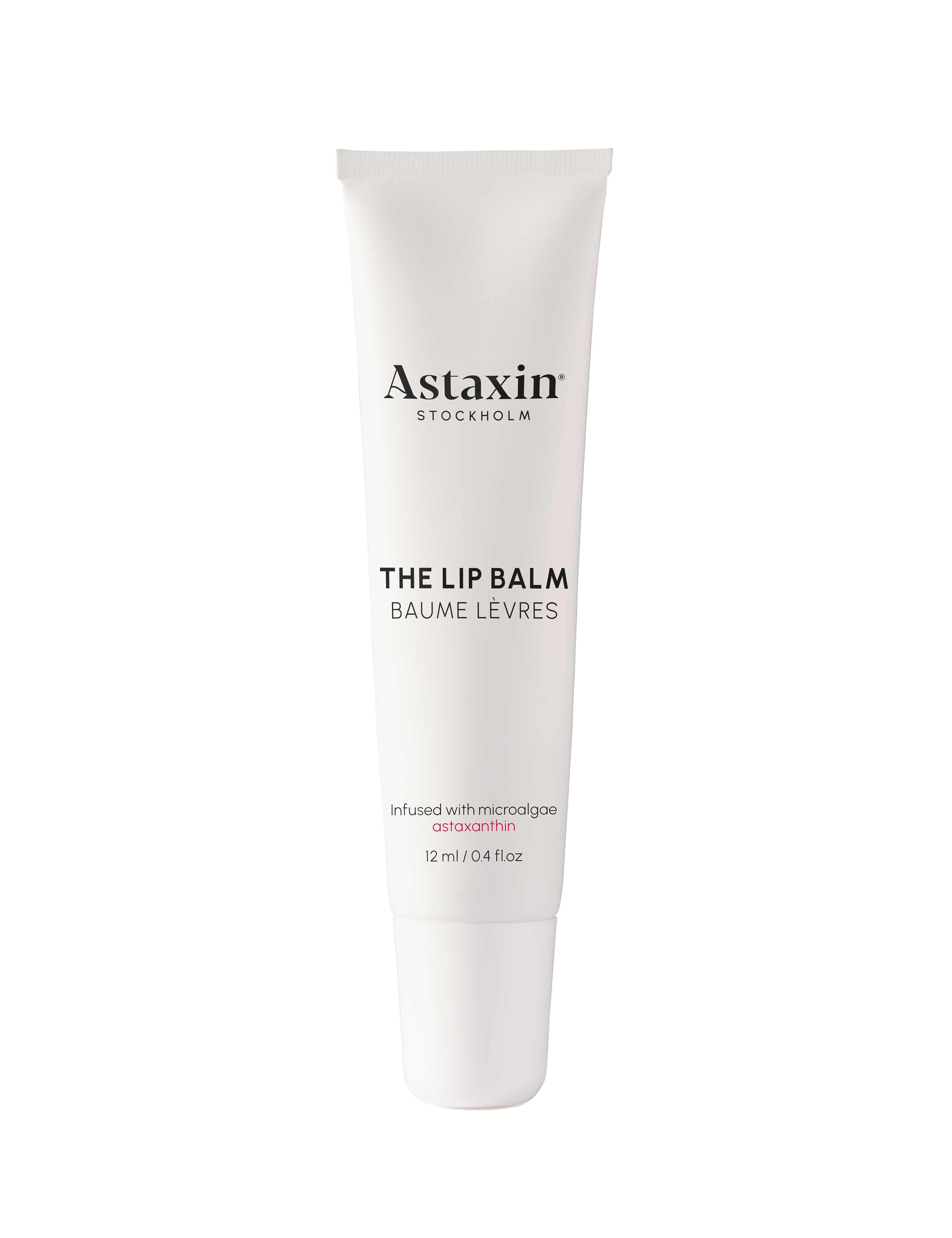 Skin soothing lip balm tube with microalgae from Sweden's latest skincare revolutionary brand, Astaxin
