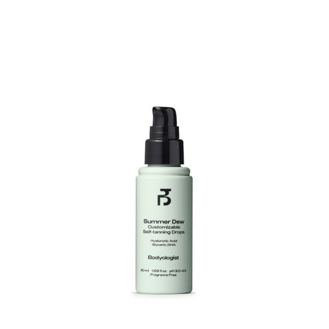 Bodyologist Summer Dew in it's pale green bottle with signature B logo, a nourishing & vitamin-enriched natural self tan delivers the best skincare for the body