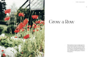 Red poppies in a garden with text overlay 'Grow a Row'.